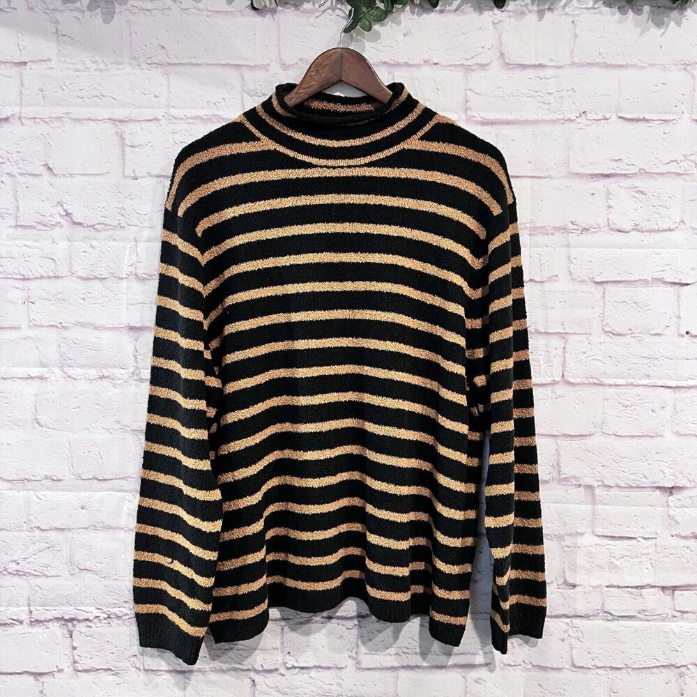 J. Crew Factory Black and Tan Striped Turtleneck Sweater